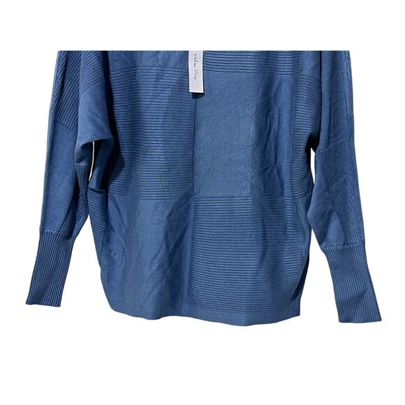 MELISSA PAIGE WOMENS SWEATER RIBBED BLOCK-STITCH DOLMAN SLEEVE BLUE SIZE SMALL - Picture 7 of 12
